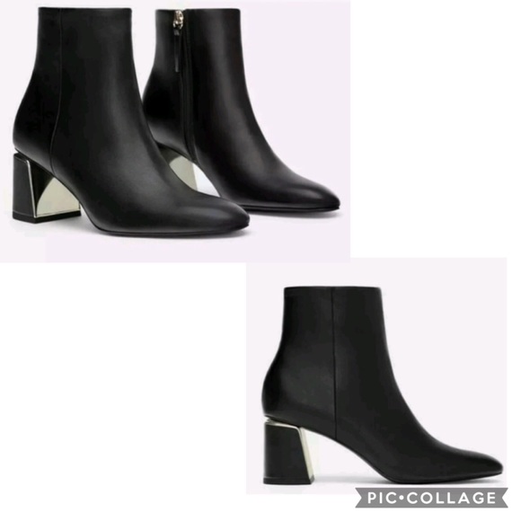 gold block heel ankle boots